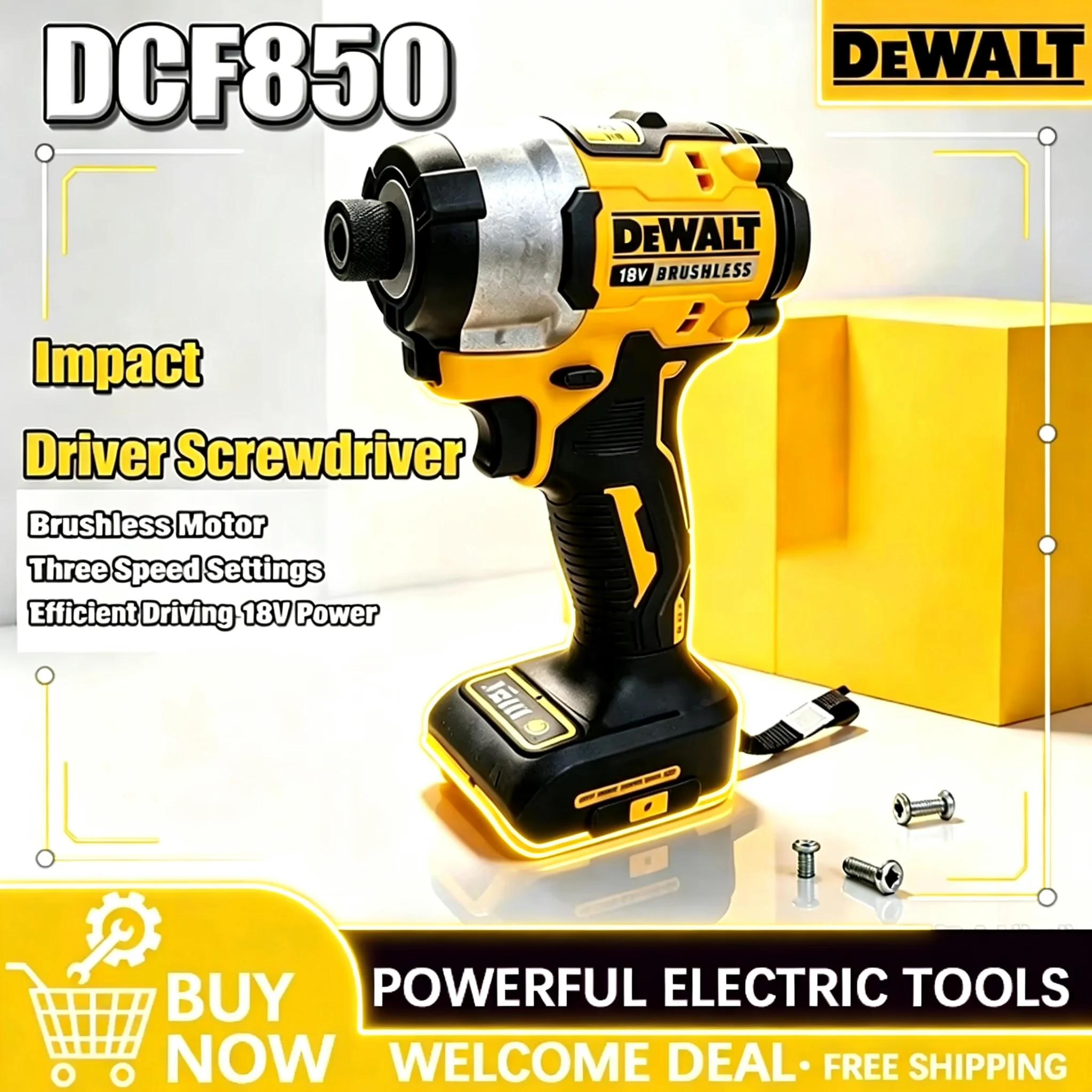 Brushless Cordless Electric Drill 18V - DEWALT 205N.m Power Brushless Impact Driver